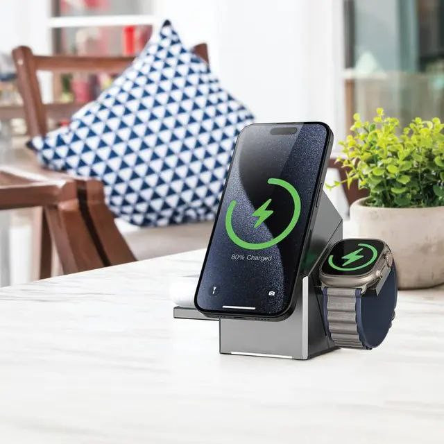 شارژر مغناطیسی 15 وات گرین لاین مدل Power Trio 3in1 Wireless Charger