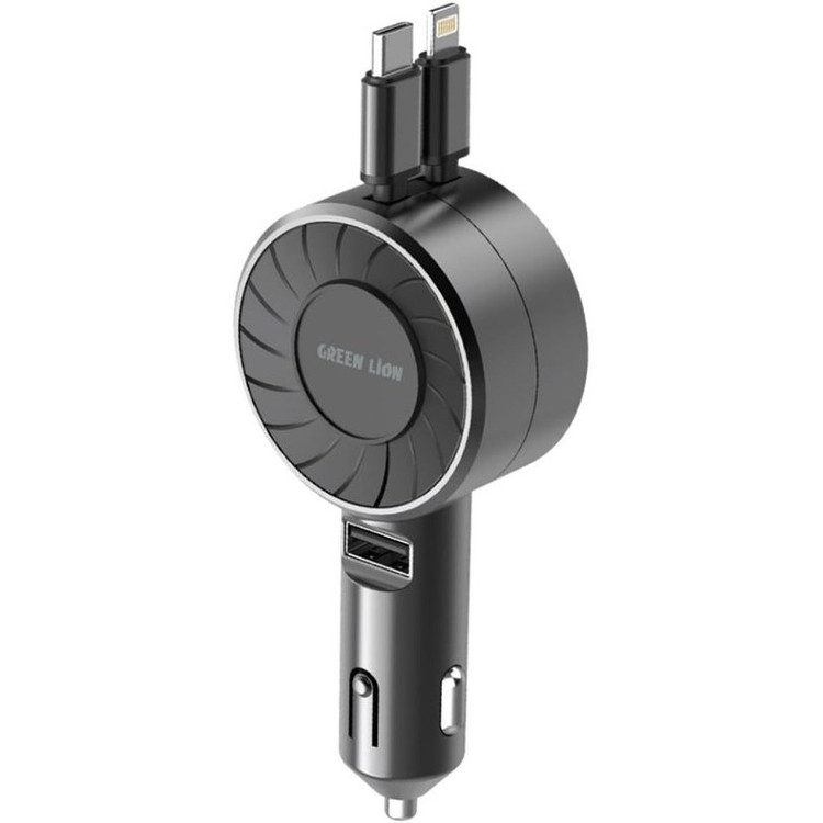 شارژر فندکی 50 وات با دوکابل همراه تلسکوپی گرین لاین مدل Telescopic 50W