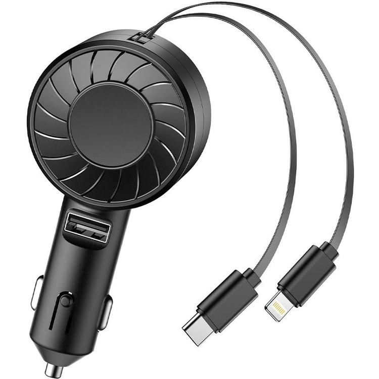 شارژر فندکی 50 وات با دوکابل همراه تلسکوپی گرین لاین مدل Telescopic 50W