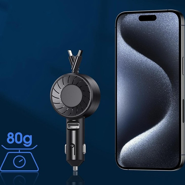 شارژر فندکی 50 وات با دوکابل همراه تلسکوپی گرین لاین مدل Telescopic 50W