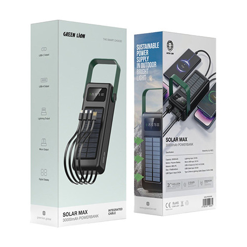 پاوربانک خورشیدی گرین لاین مدل Solar Max 30000mAh