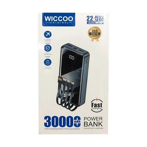 پاوربانک 30000میلی آمپر wiccoo ویکو 22.5w توربو شارژ مدل WP-33