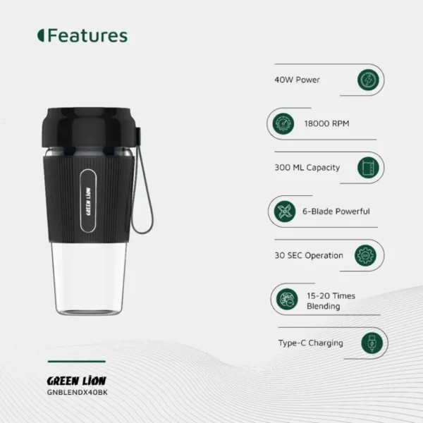 مخلوط کن و شیکر شارژی گرین لاین Green Lion G-Blend X Portable Juicer 0.3L 40W