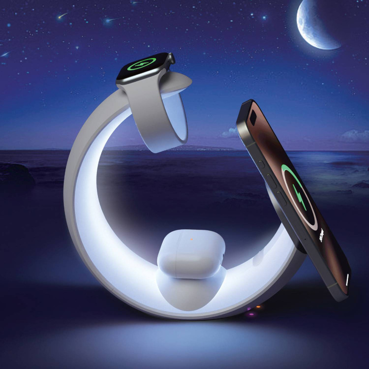 استند و شارژر وایرلس چندکاره مگنتی گرین لاین Green lion GNMONCHS moon charge 4IN1 wireless charge