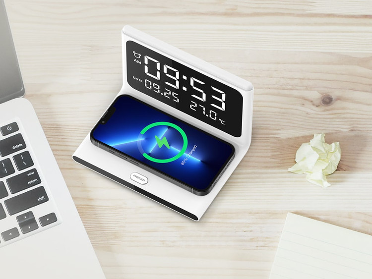 شارژر بیسیم و ساعت رومیزی رچی Recci RLS-L12 Perpetual Calendar Wireless Charger