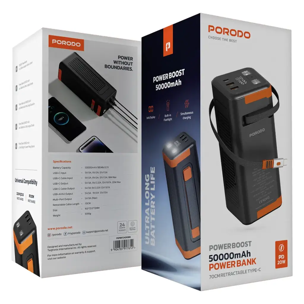 پاور بانک پرودو مدل Porodo PD-PBFCH093 Power Boost 50000mAh Power Bank PD 20W