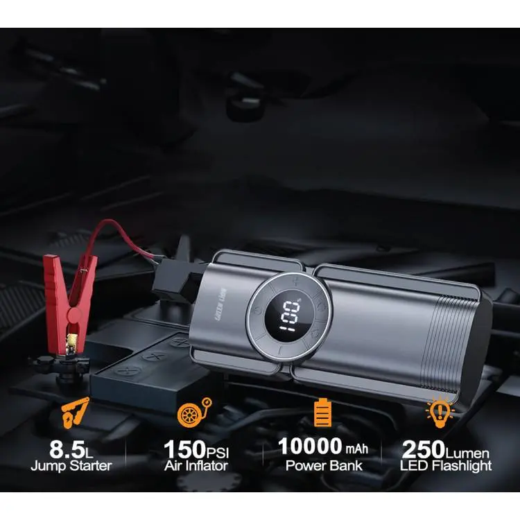 پاوربانک ۱۰۰۰۰ و کمپرسور باد و جامپ استارتر خودرو گرین لاین Green Lion GNJUMPSTR Portable Jump Starter