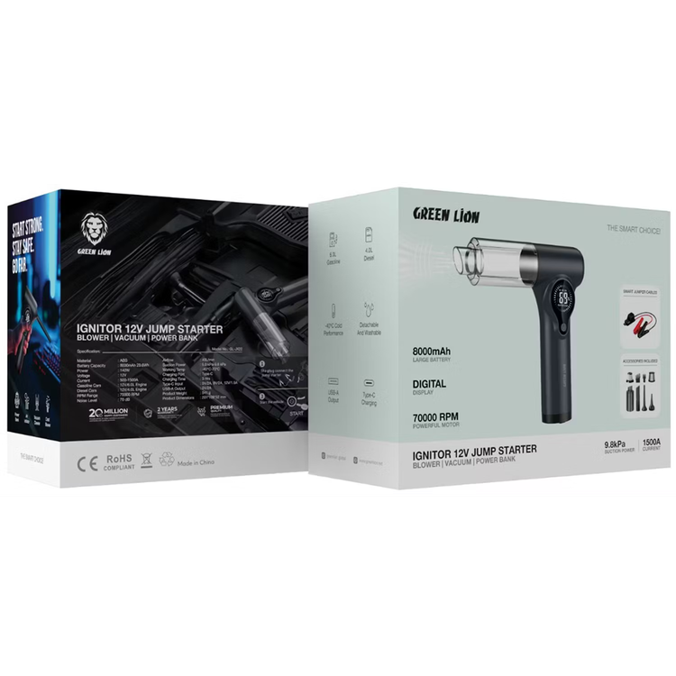 جامپ استارتر جت فن و جارو شارژی گرین لاین Green Lion Ignitor IV Jump Starter, Blower, Vacuum, Power Bank