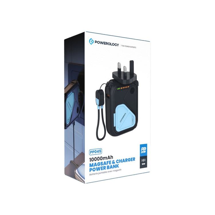 آداپتور و پاوربانک وایرلس 10 هزار پاورولوژی مدل Powerology Wall Charger MagSafe Power Bank PPBCHA80