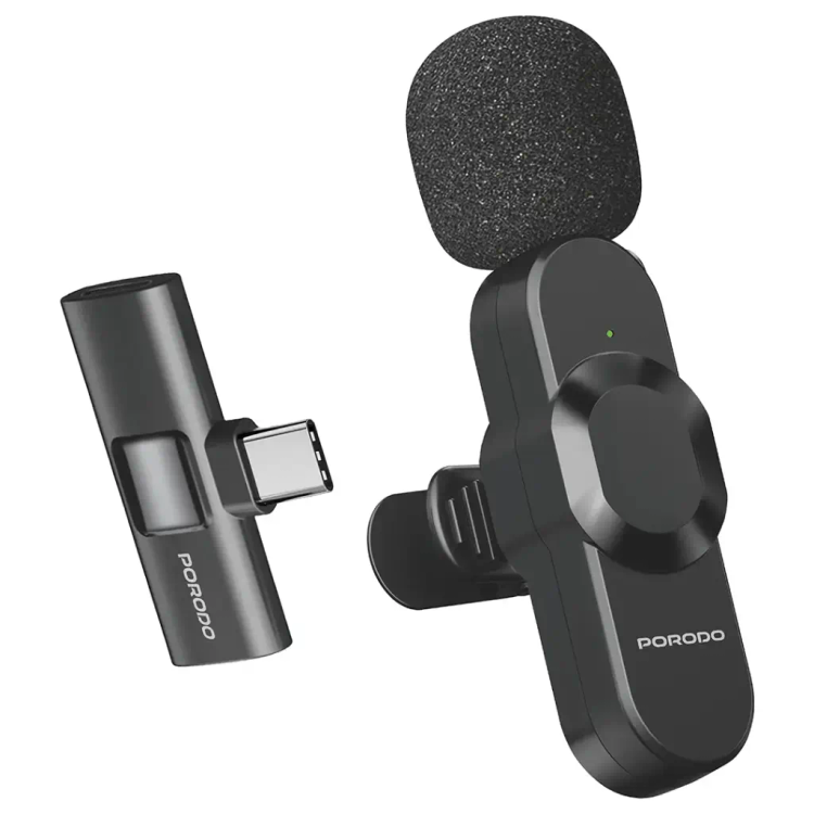 میکروفون یقه ای بی سیم پرودو مدل Porodo Audix Lavalier Microphone Type-C & Lightning PDLAMPHF2