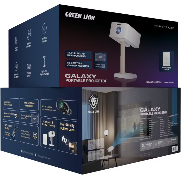 پروژکتور قابل حمل گرین لاین 4k مدل گلکسی GALAXY PORTABLE PROJECTOR