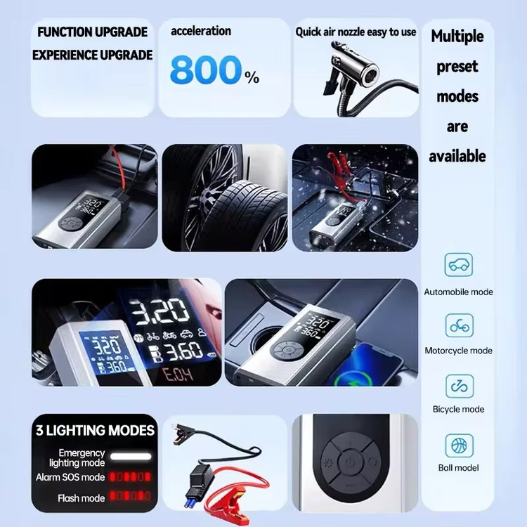 پمپ باد هوشمند خودرو SUITU مدل ST9652 با جامپ استارتر و پاوربانک