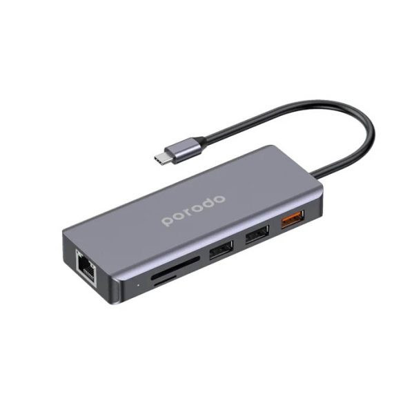 هاب USB-C پرودو مدل PD-91CHB-GY با ۹ پورت و توان ۱۰۰ وات
