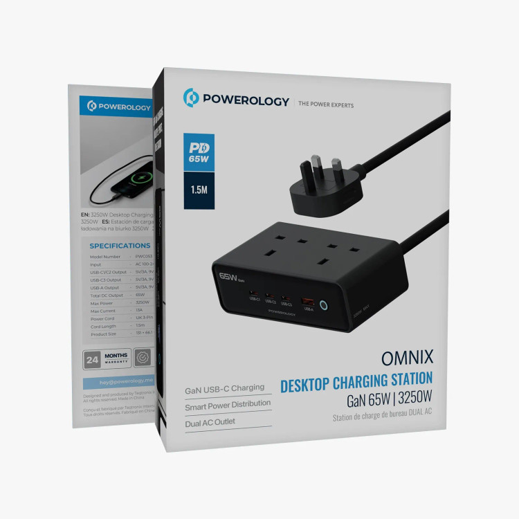 ایستگاه شارژ دسکتاپ Powerology Omnix GaN 65 وات | 3250 وات