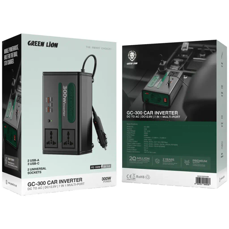 اینورتر خودرو گرین لاین مدل GC-300 ظرفیت ۳۰۰ وات ۷ در ۱