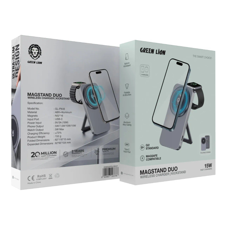 شارژر بی سیم گرین لاین مدل Green Lion Magstand Duo