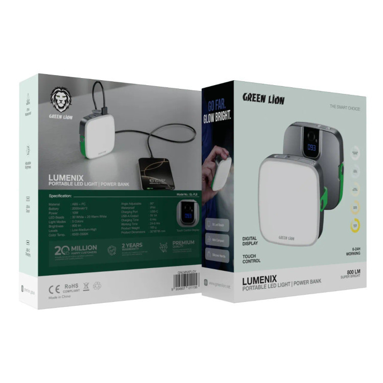 چراغ LED خورشیدی گرین لاین مدل Lumenix با پاور بانک ۲۰۰۰ میلیآمپر