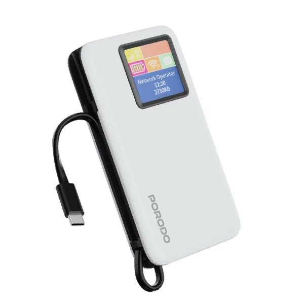 مودم همراه و پاوربانک 10000mAh پرودو مدل Porodo 4G LTE | WiFi 6 Pocket Router with Power Bank PDPBFCH087