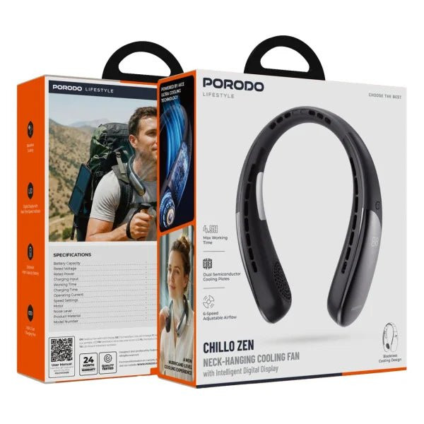 پنکه گردنی شارژی پرودو مدل Porodo Lifestyle Chillo Zen PDLFSTZH39BK