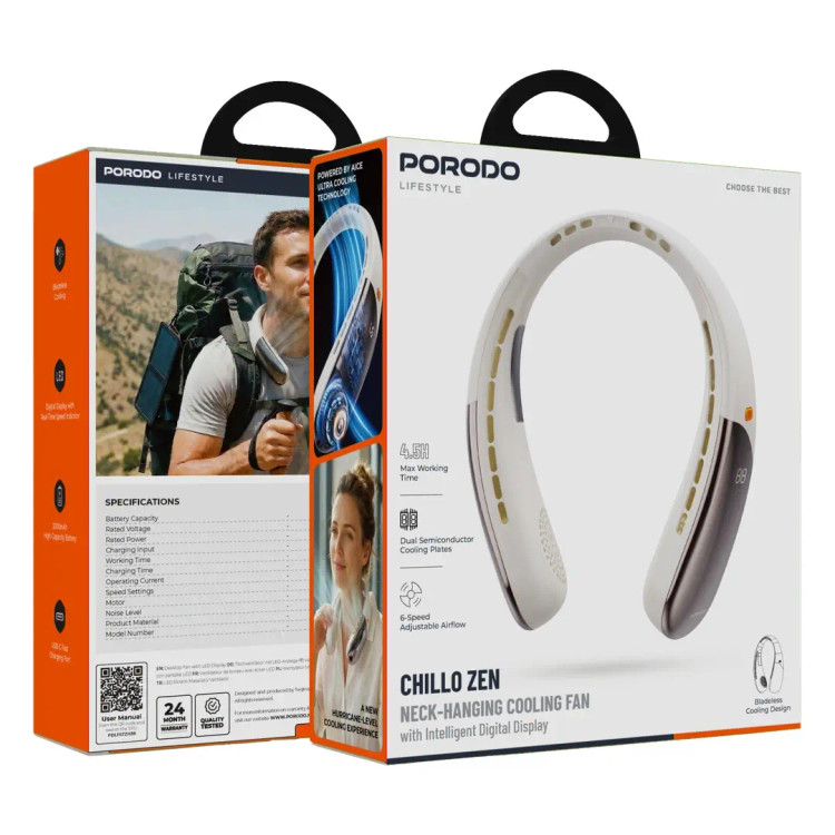 پنکه گردنی شارژی پرودو مدل Porodo Lifestyle Chillo Zen PDLFSTZH39BK