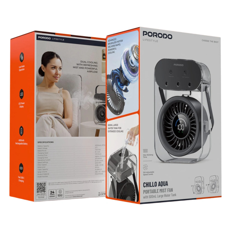 پنکه رومیزی پرودو Porodo Lifestyle Chillo Aqua PDLFSTZH26BK
