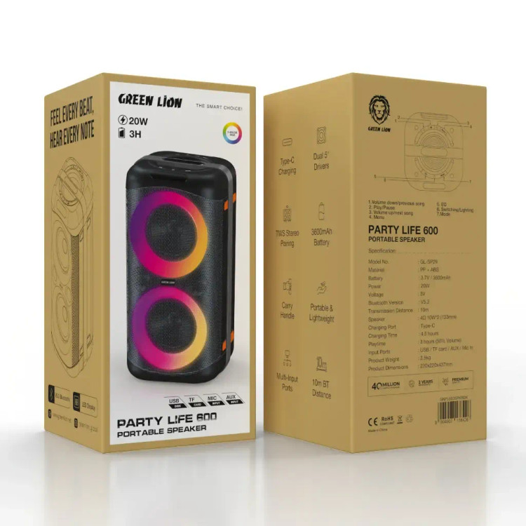 اسپیکر بلوتوثی قابل حمل گرین لاین مدل Green Lion Party Life 600 Speaker