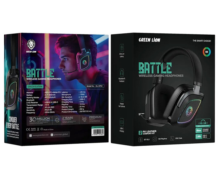 هدفون بلوتوث گیمینگ گرین لاین Green Lion Battle Wireless Gaming Headphones