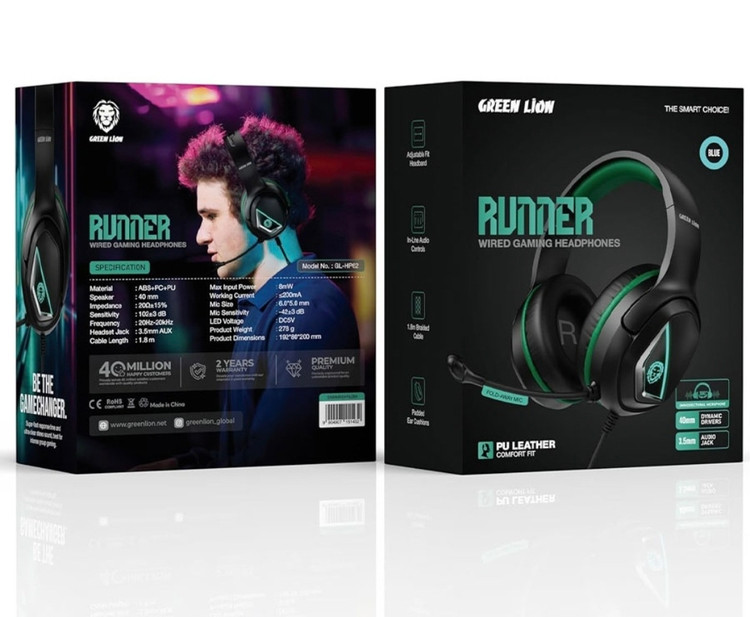 هدست گیمینگ سیمی Green Lion مدل Runner Wired Gaming Headphone با طراحی ارگونومیک