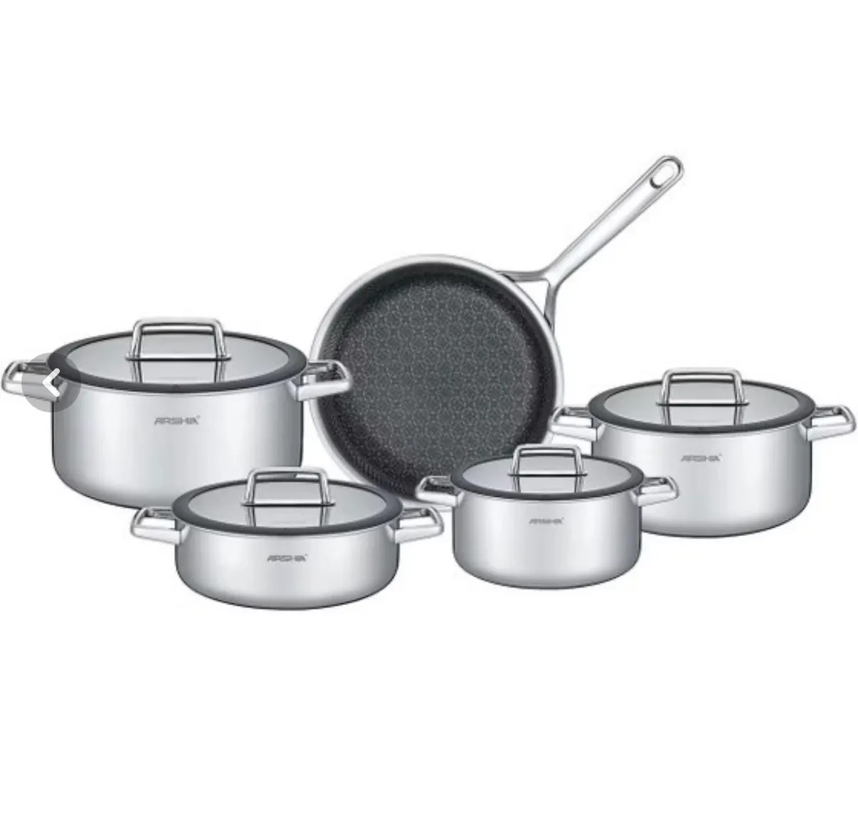سرویس قابلمه عرشیا مدل SS050-3543 ۹ پارچه استیل کف لیزری