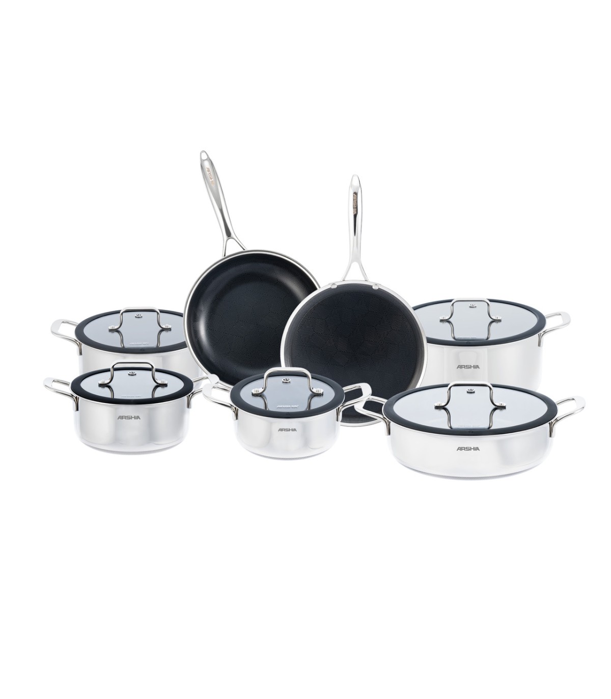 سرویس قابلمه عرشیا مدل SS622-3733 ۱۲ پارچه استیل کف لیزری