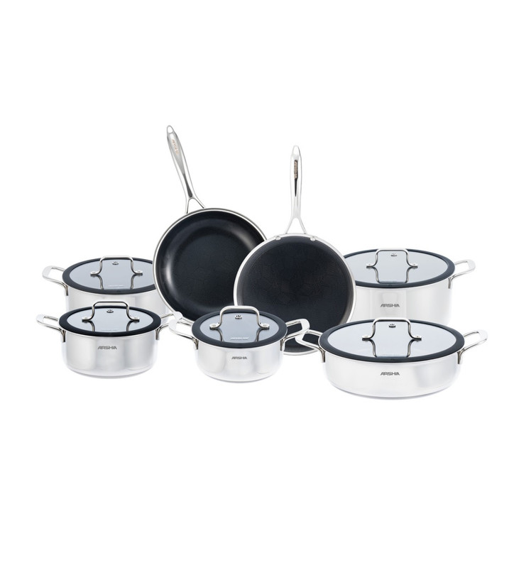 سرویس قابلمه عرشیا مدل SS622-3733 ۱۲ پارچه استیل کف لیزری
