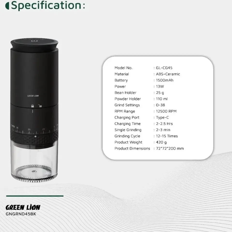 آسیاب قهوه شارژی گرین لاین مدل Grind Pro