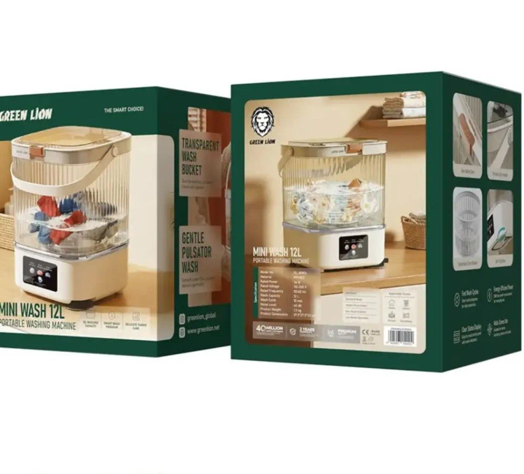 ماشین لباسشویی مینی گرین لاین مدل GNWM14PORWH ظرفیت ۱۲ لیتر تاشو