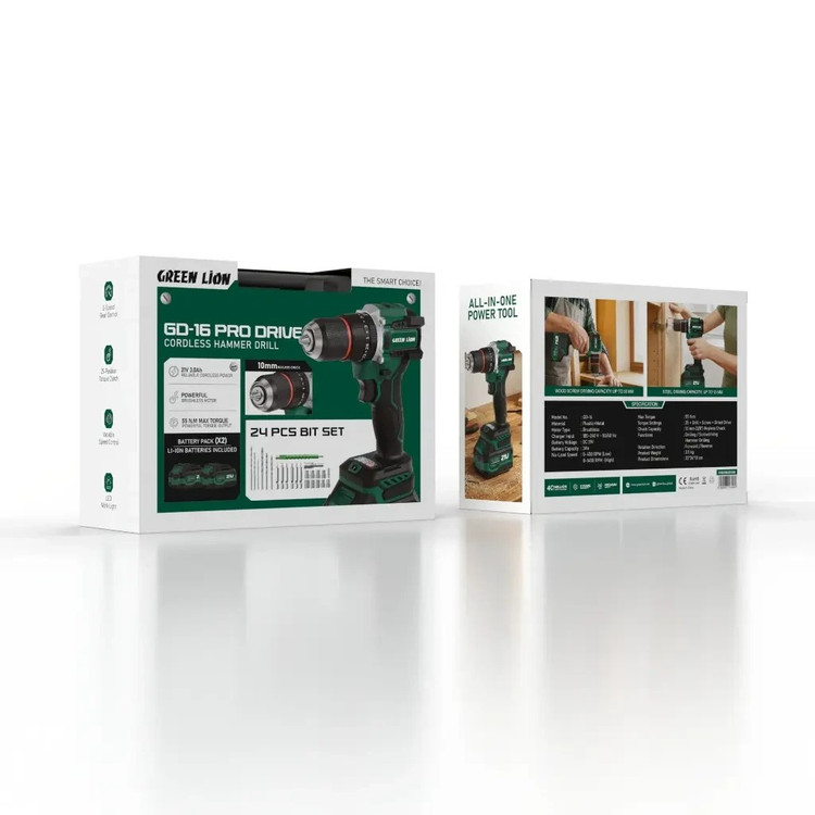 دریل چکشی شارژی گرین لاین مدل GD-16 Pro ظرفیت ۲۱ ولت