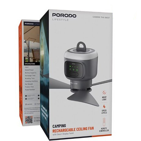 پنکه سقفی شارژی Porodo Lifestyle باتری ۱۲ هزار با کنترل از راه دور کمصدا