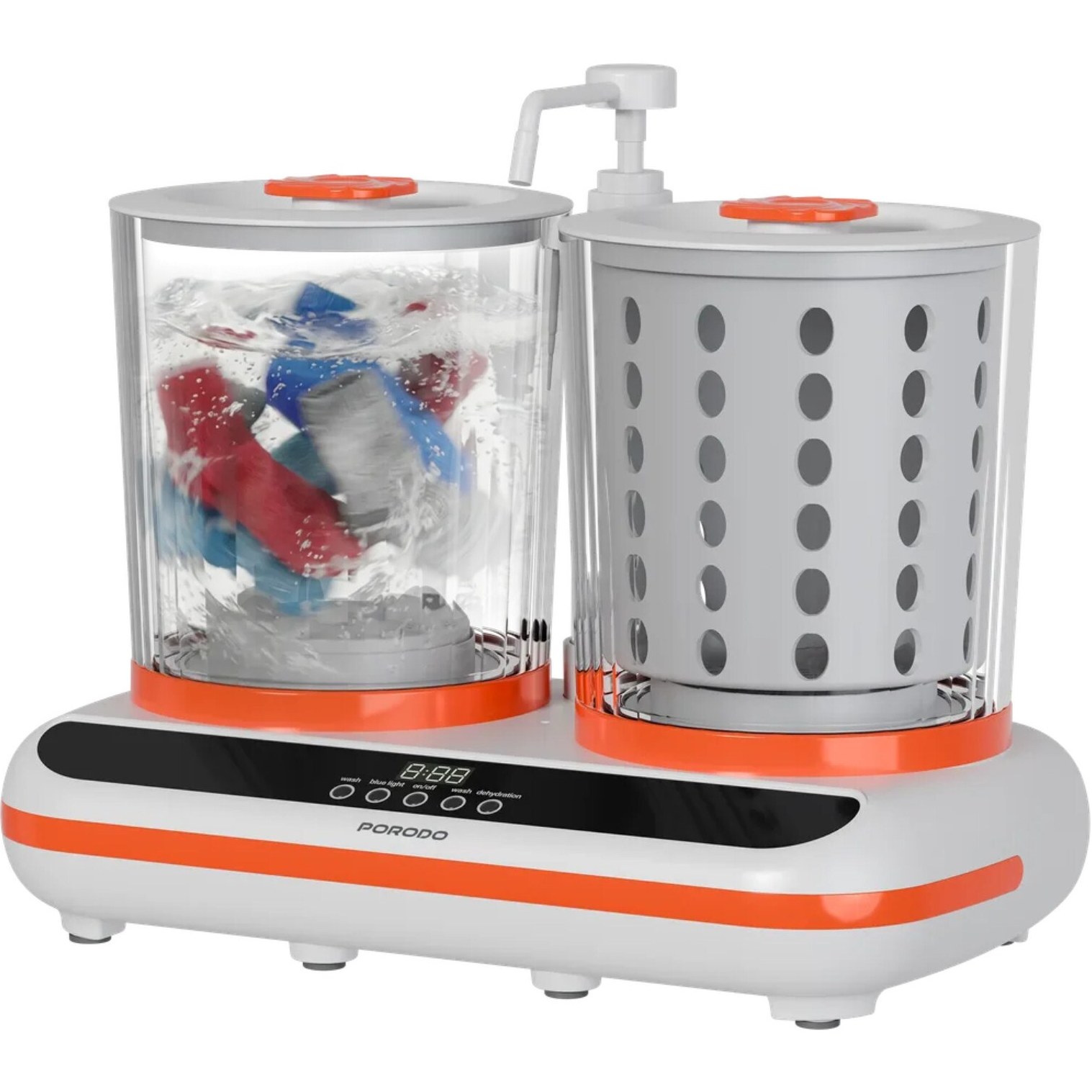 مینی لباسشویی و خشک‌ کن شارژی Porodo Launder Twin HP200 | دو مخزن ۲ لیتری