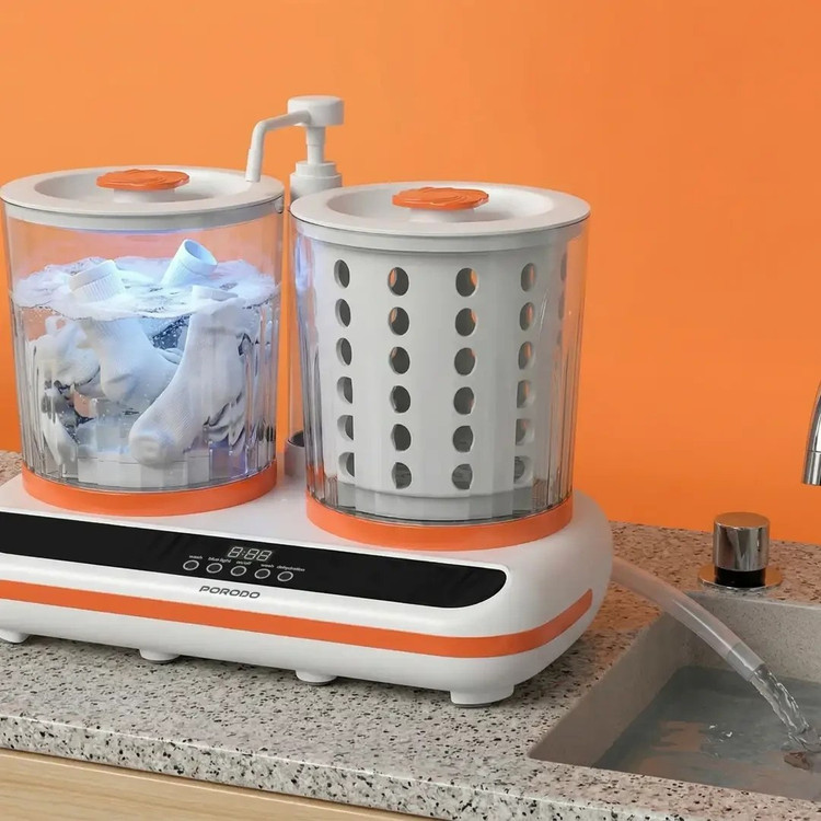 مینی لباسشویی و خشک کن شارژی Porodo Launder Twin HP200 | دو مخزن ۲ لیتری