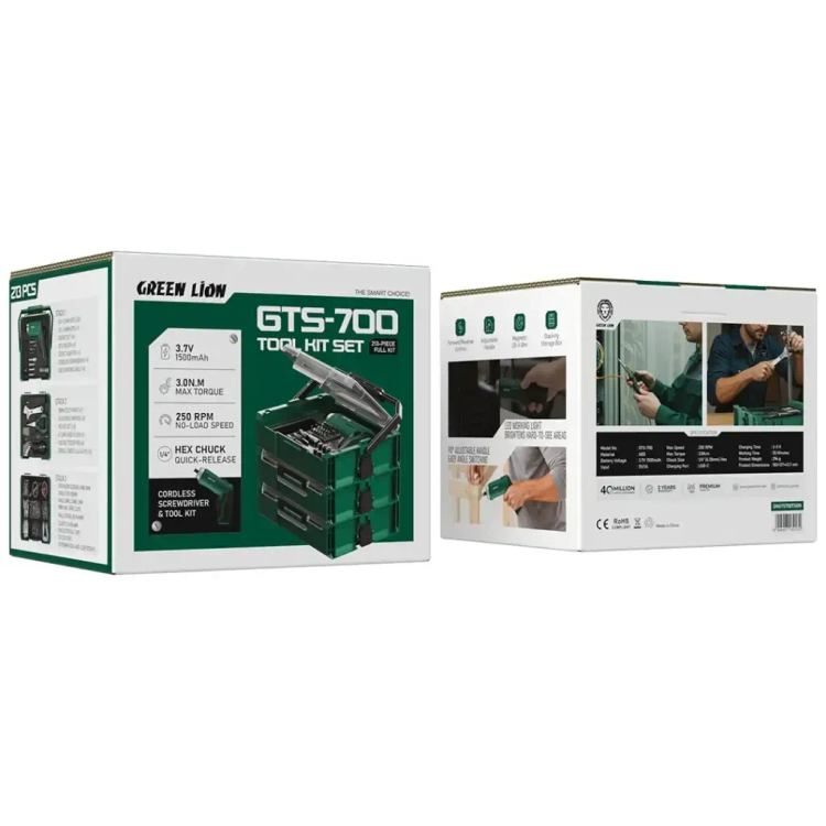 ست ابزار 213 تکه گرین لاین مدل GTS‑700 با پیچگوشتی شارژی