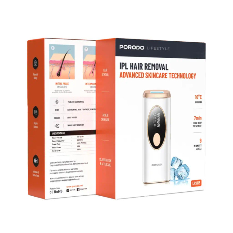 دستگاه لیزر خانگی پرودو مدل porodo hair removal advanced skin care technology lfst113