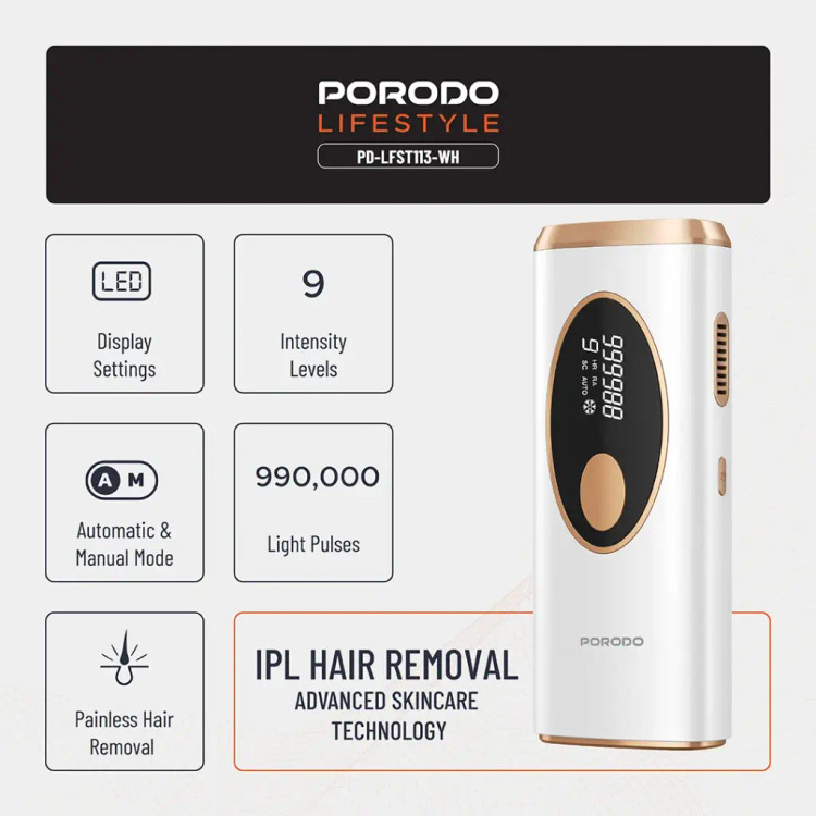 دستگاه لیزر خانگی پرودو مدل porodo hair removal advanced skin care technology lfst113