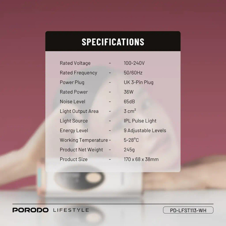 دستگاه لیزر خانگی پرودو مدل porodo hair removal advanced skin care technology lfst113