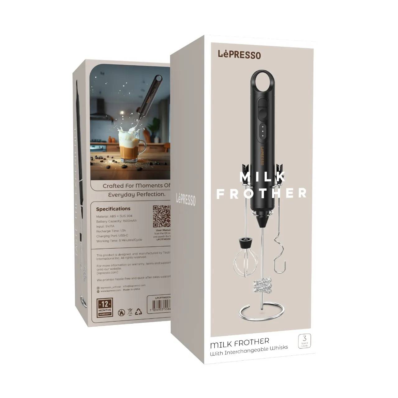 کف‌ساز شارژی دستی برند LePresso مدل LPCFFM0014