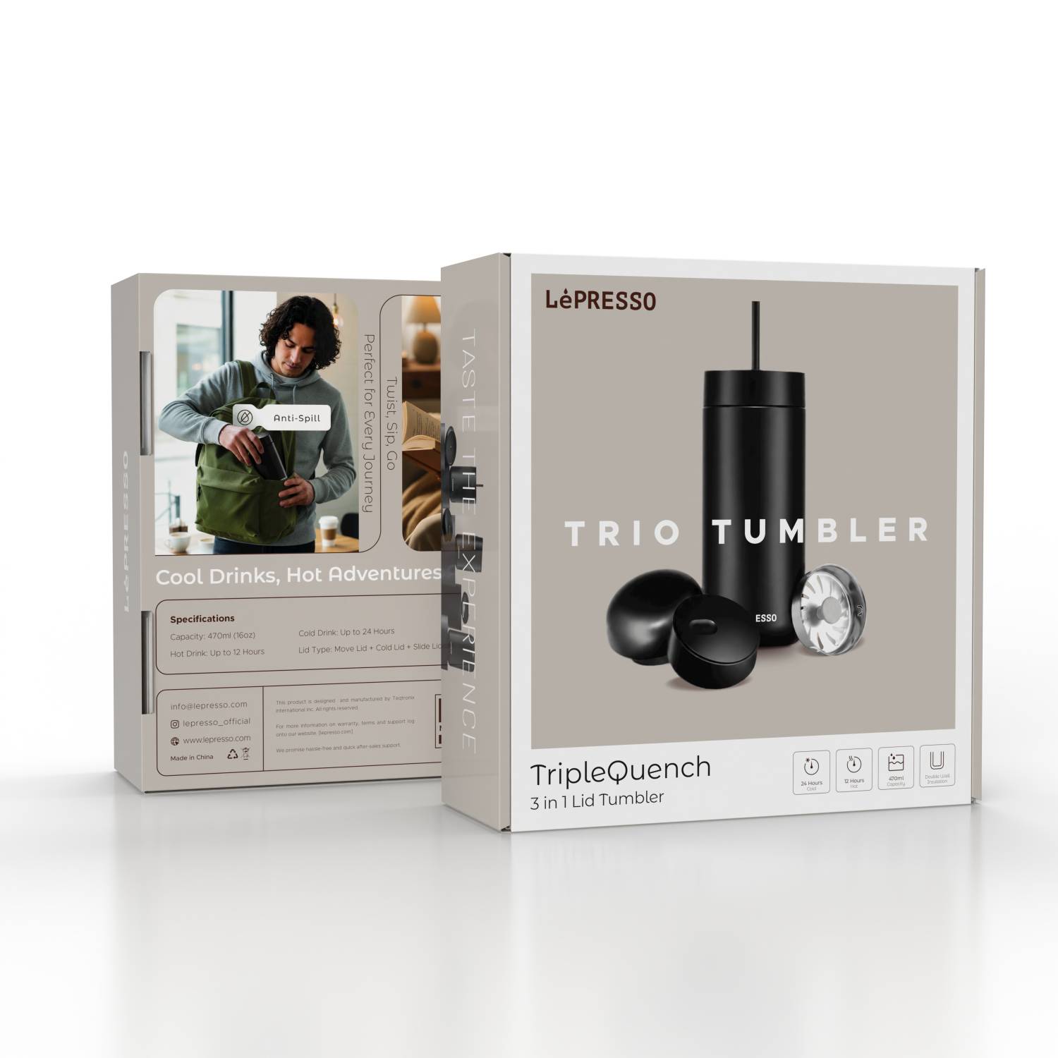 تراول ماگ یا فلاسک ۳ کاره برند LePRESSO مدل TripleQuench (Trio Tumbler)