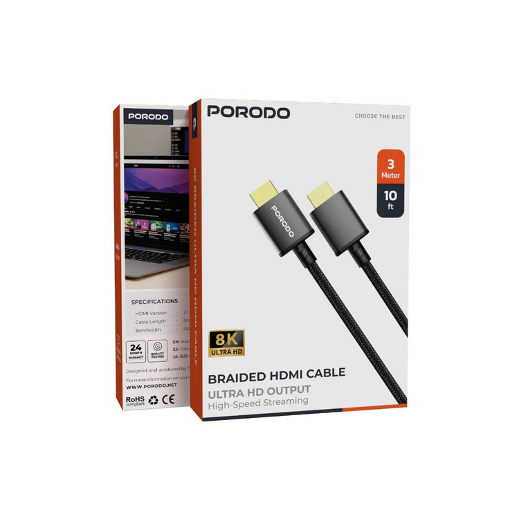 کابل HDMI باکیفیت و کنفی (Braided) از برند PORODO